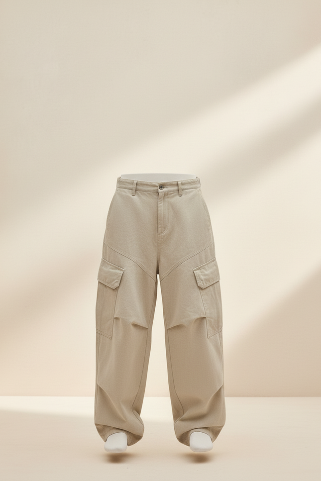Pantalon Baggy Beige Cargo Ample Coton Homme - Toile - vue 3