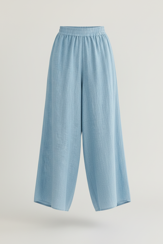 Pantalon Baggy Lin Coton Ample Fluide Bleu Clair - vue 3
