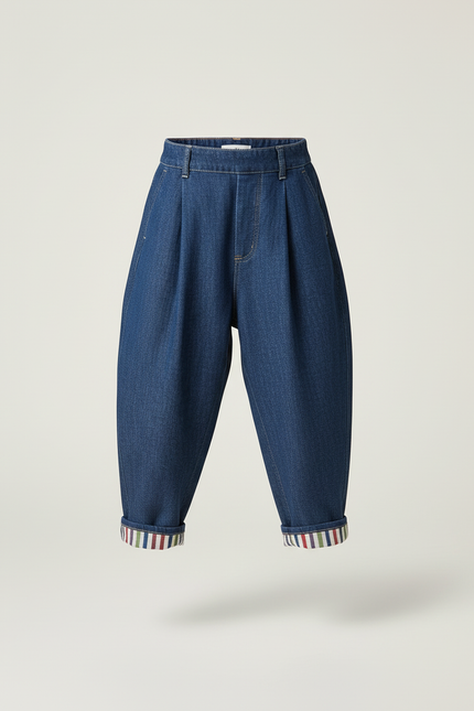 Pantalon Baggy Denim Bleu Ample Plissé Confortable - Jean - vue 3