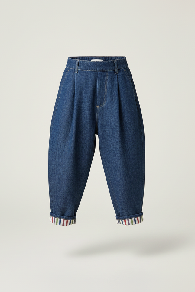 Pantalon Baggy Denim Bleu Ample Plissé Confortable - Jean - vue 3