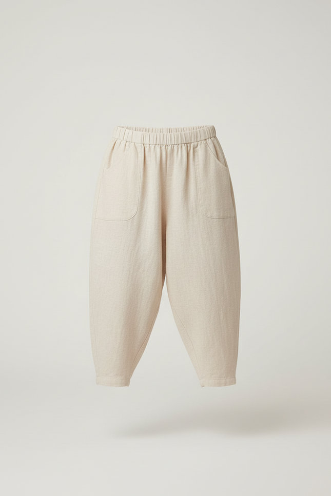 Pantalon Baggy Beige Lin Ample Confortable Enfant - vue 3