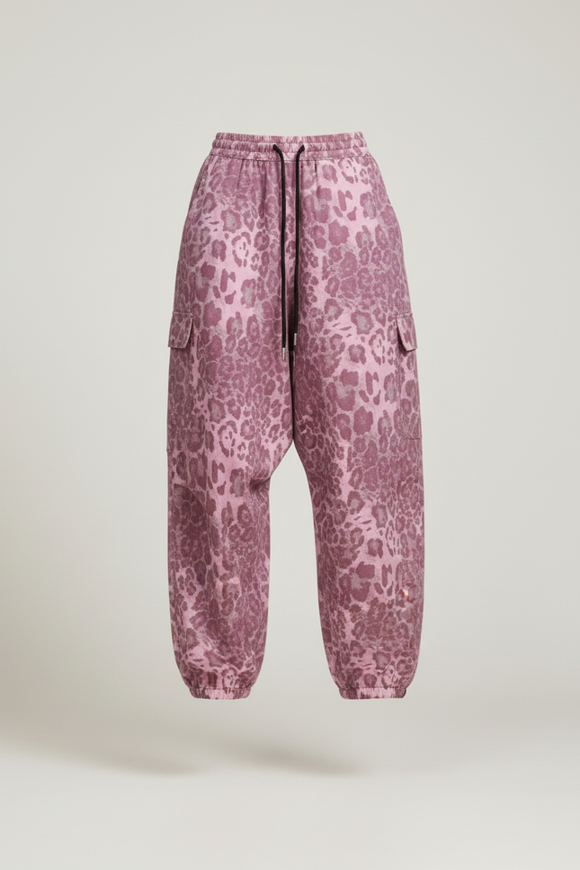 Pantalon Baggy Rose Léopard Ample Fluide Cordon Y2K - Molleton - vue 3