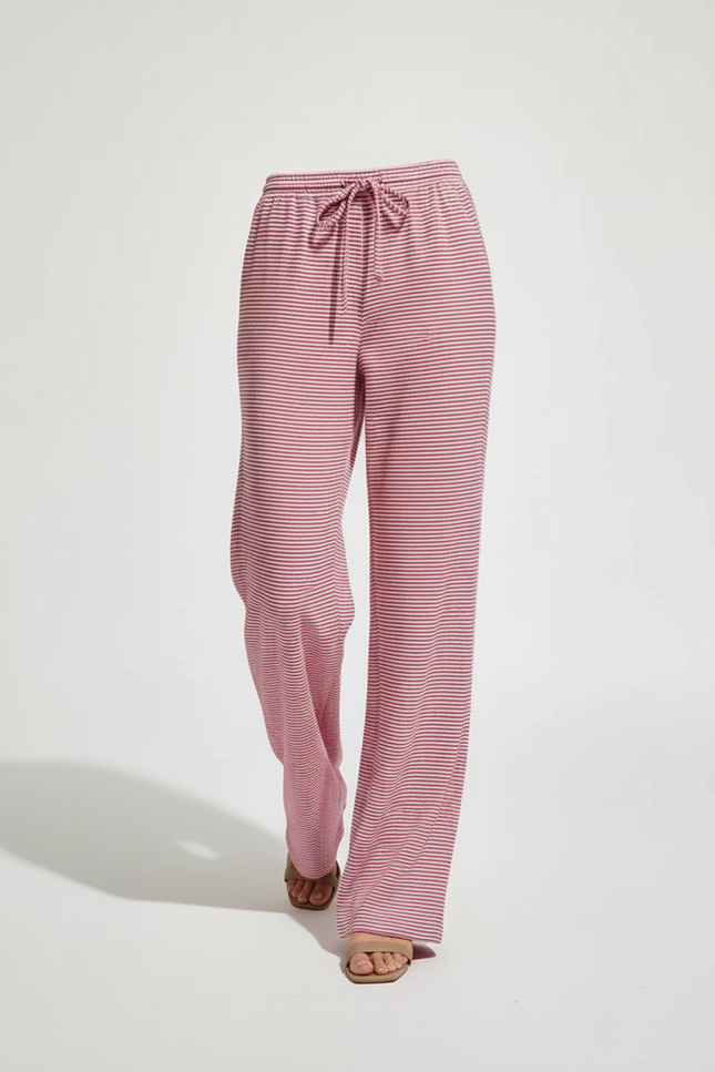Pantalon Baggy Rayé Rose Ample Droit Cordon - Maille - vue 3