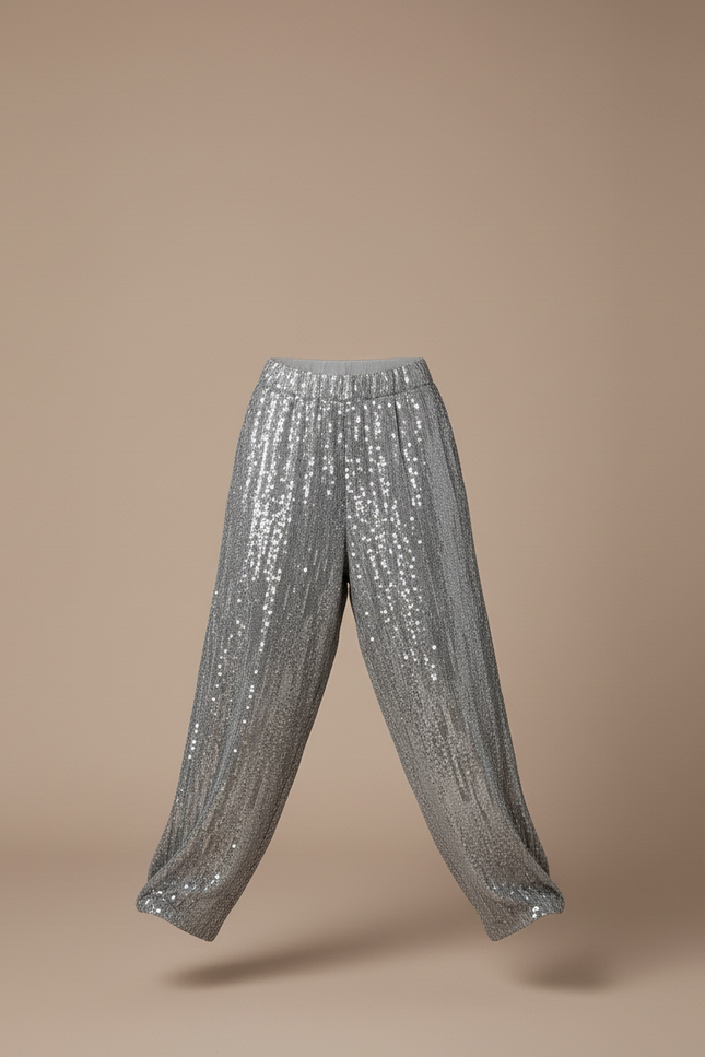 Pantalon Baggy Pailleté Argenté Ample Brillant Femme - Polyester - vue 3