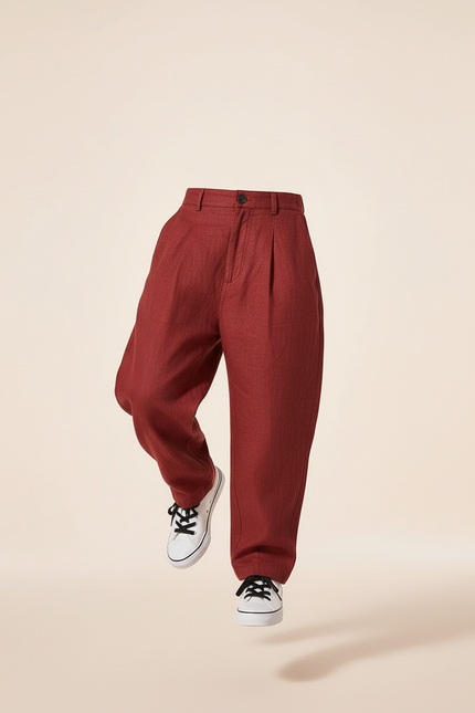 Pantalon Baggy Rouge Brique Ample Plissé Lin Enfant - vue 3
