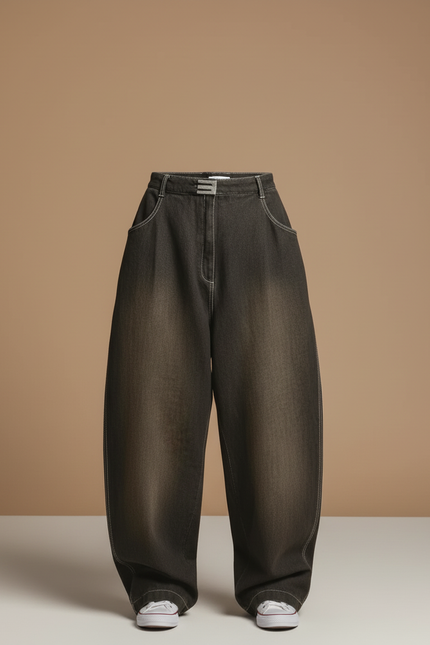 Pantalon Baggy Gris Délavé Ample Denim Streetwear Femme - Jean - vue 3