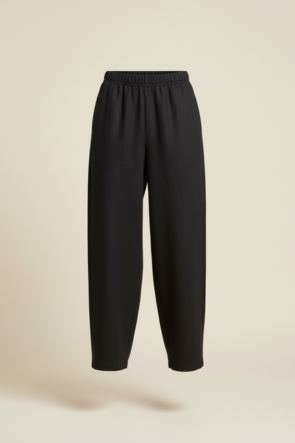 Pantalon Baggy Femme Noir Taille Élastique - Lin - vue 3