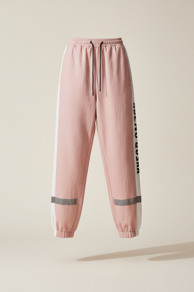 Pantalon Baggy Rose Bande Latérale Réfléchissante Sport Décontracté - Molleton - vue 3