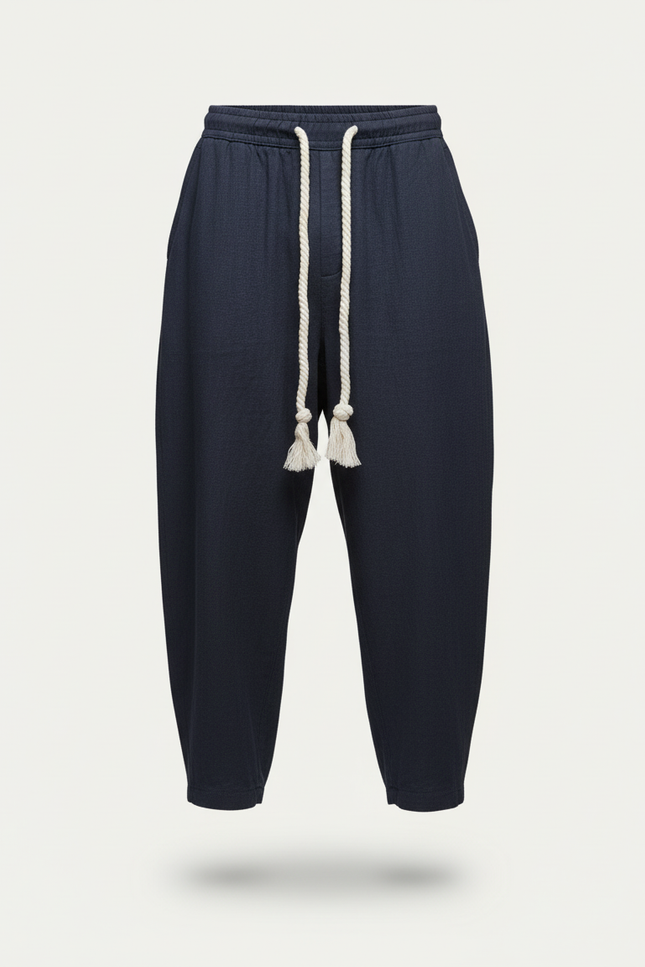 Pantalon Baggy Homme Bleu Marine Parachute - Lin - vue 3