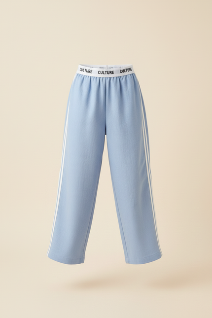 Pantalon Baggy Bleu Clair Ample Rayures Blanches - Lin - vue 3
