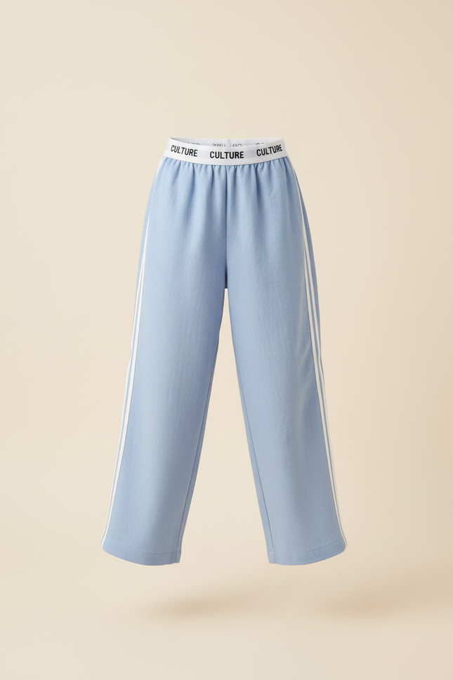 Pantalon Baggy Bleu Clair Ample Rayures Blanches - Lin - vue 3