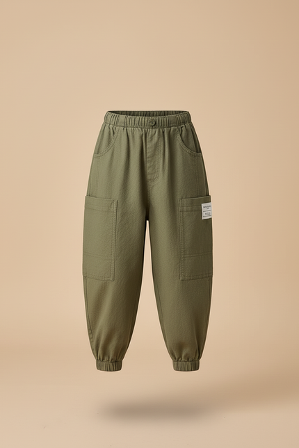 Pantalon Baggy Vert Kaki Coton Ample Unisexe Cargo - vue 3