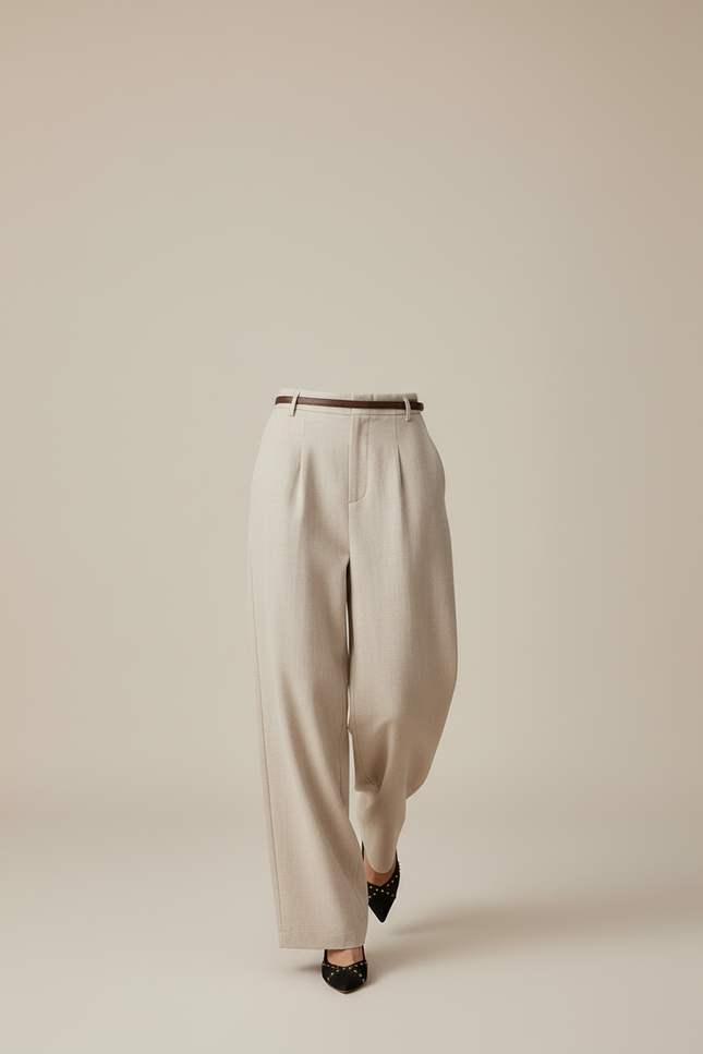 Pantalon Baggy Beige Laine Plissé Ample Femme - vue 3