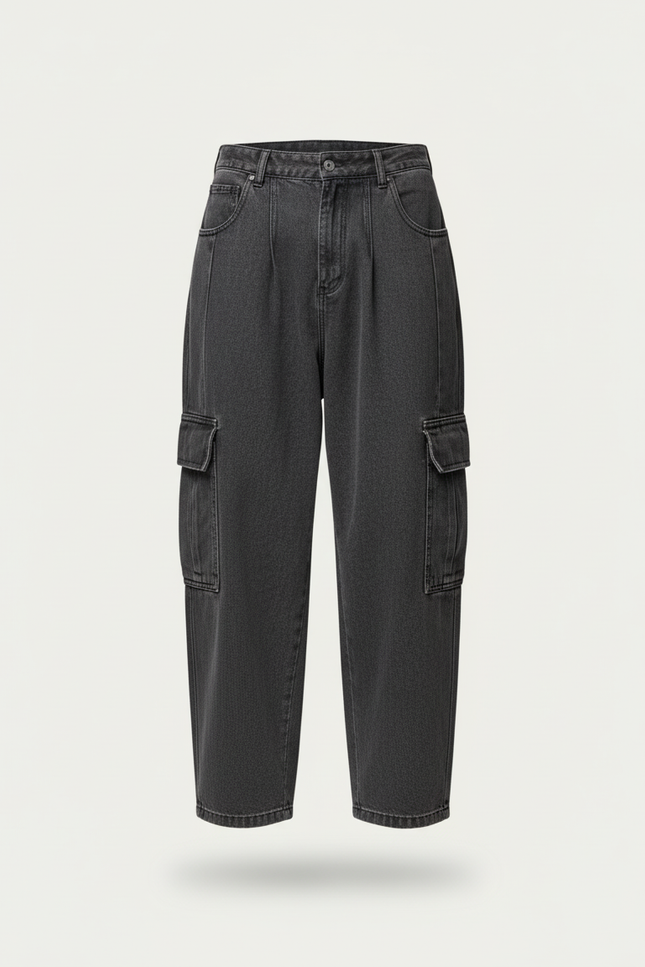Pantalon Baggy Cargo Gris Foncé Ample Plissé Homme - Jean - vue 3