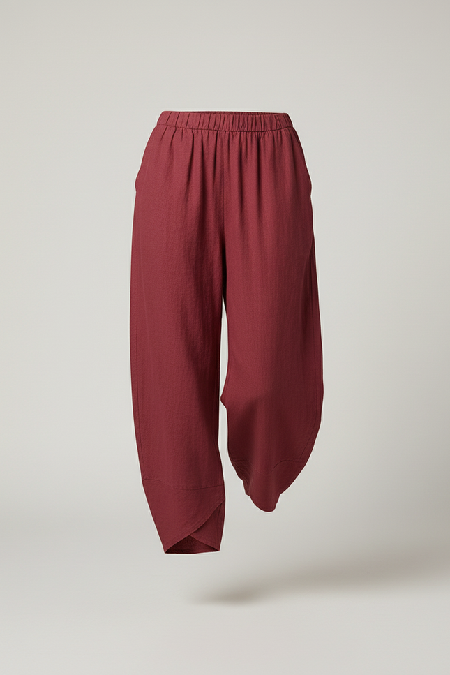 Pantalon Baggy Rouge Lin Ample Décontracté Femme - Bordeaux - vue 3