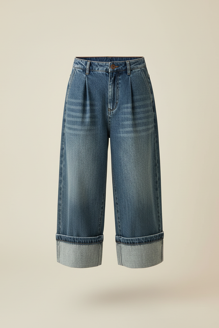 Pantalon Baggy Jean Ample Plissé Enfant Décontracté - Bleu - vue 3