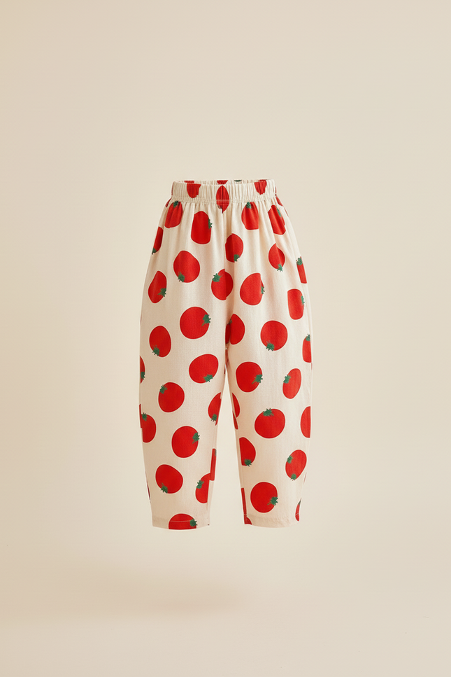 Pantalon Baggy Beige Coton Imprimé Tomates Ample Enfant - vue 3