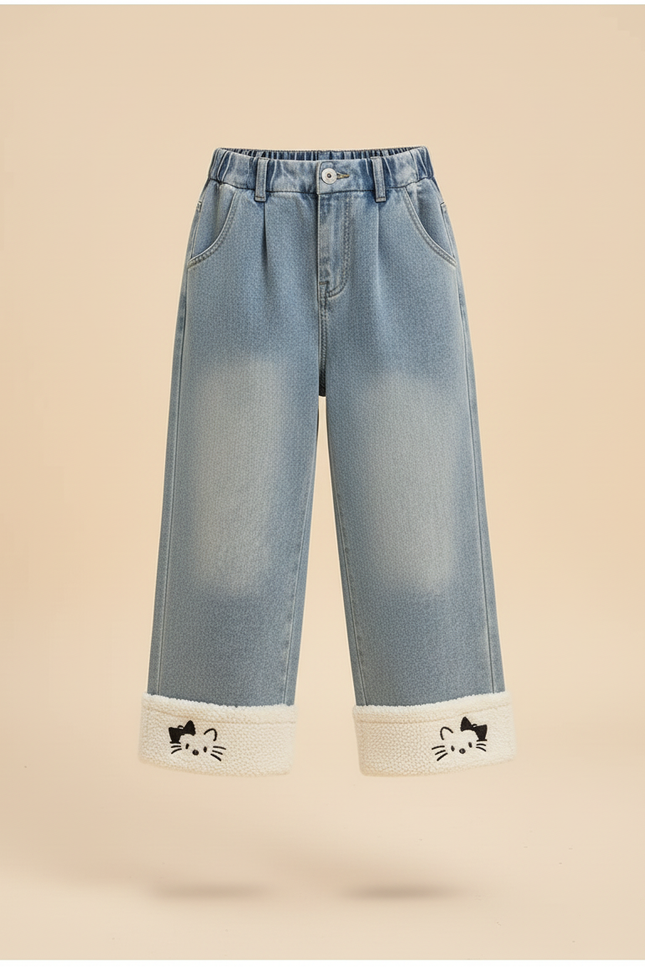 Pantalon Baggy Denim Bleu Ample Doublé Chat - Jean - vue 3