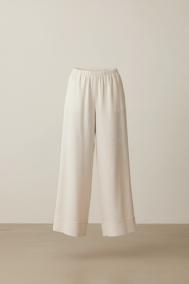 Pantalon Baggy Beige Lin Fluide Décontracté Femme - vue 3