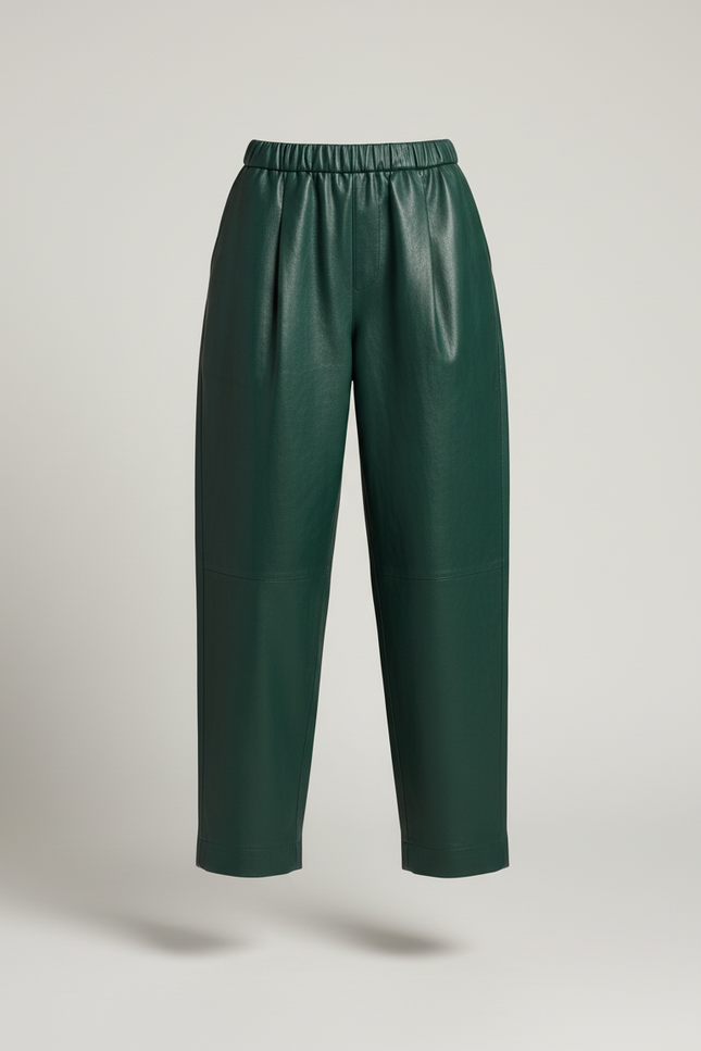Pantalon Baggy Vert Cuir Ample Taille Haute Femme - vue 3