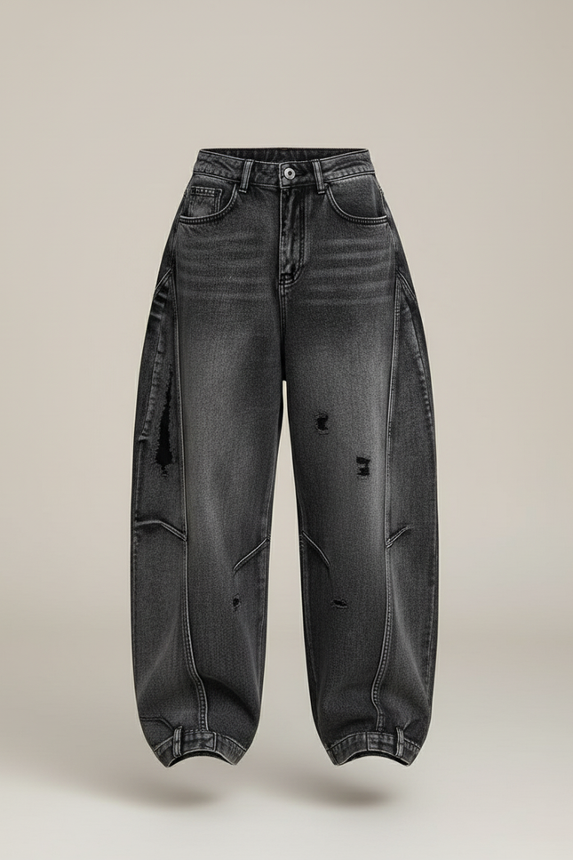 Pantalon Baggy Gris Délavé Ample Déchiré Enfant - Jean - vue 3
