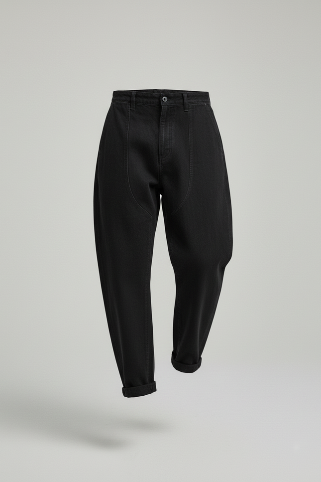 Pantalon Baggy Noir Coton Ample Confortable Décontracté Homme - Jean - vue 3