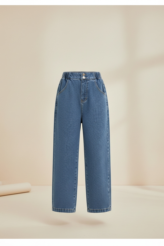 Pantalon Baggy Fille Bleu Taille Élastique - Jean - vue 3