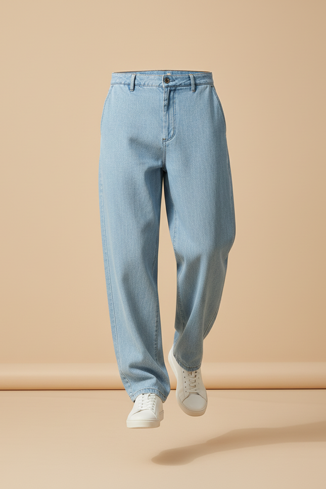 Pantalon Baggy Bleu Jean Ample Confortable Décontracté Homme - vue 3