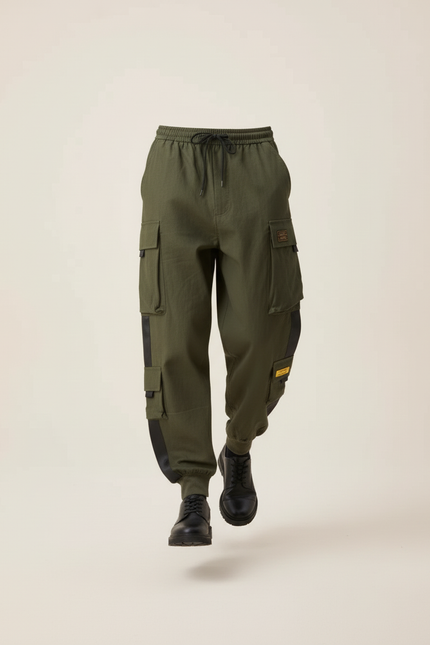 Pantalon Baggy Vert Kaki Cargo Multi-Poches Décontracté Homme - Toile - vue 3