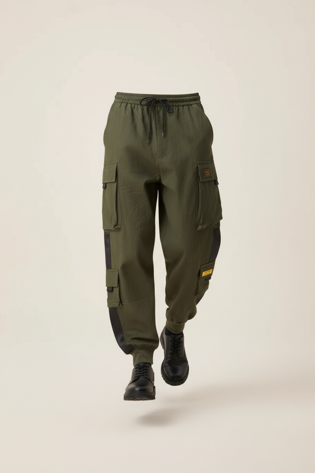 Pantalon Baggy Vert Kaki Cargo Multi-Poches Décontracté Homme - Toile - vue 3