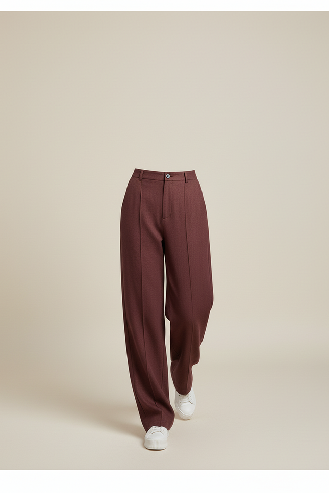 Pantalon Baggy Marron Ample Taille Haute Droit - Bordeaux Laine - vue 3