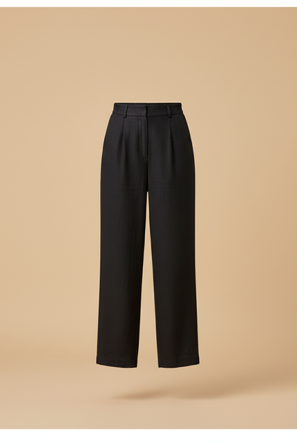 Pantalon Baggy Noir Plissé Ample Élégant Femme - Lin - vue 3