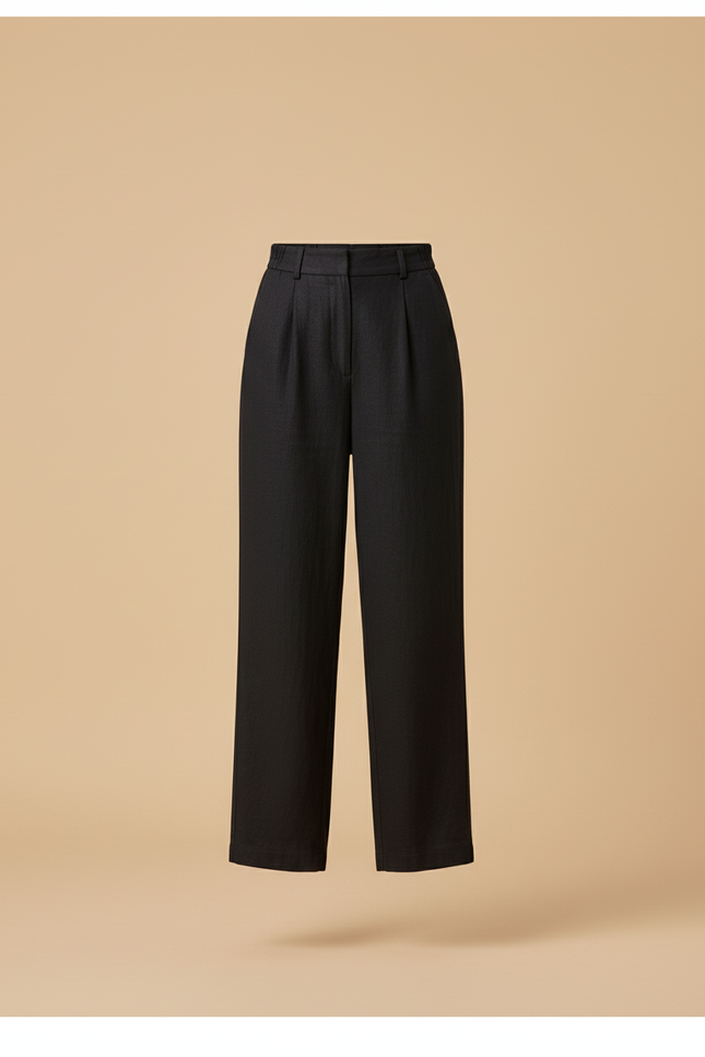 Pantalon Baggy Noir Plissé Ample Élégant Femme - Lin - vue 3