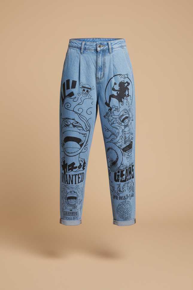 Pantalon Baggy Jean Clair Imprimé Manga Unisexe Harajuku - Bleu - vue 3