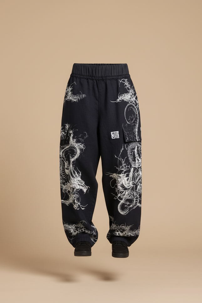 Pantalon Baggy Noir Dragon Ample Streetwear - Toile - vue 3