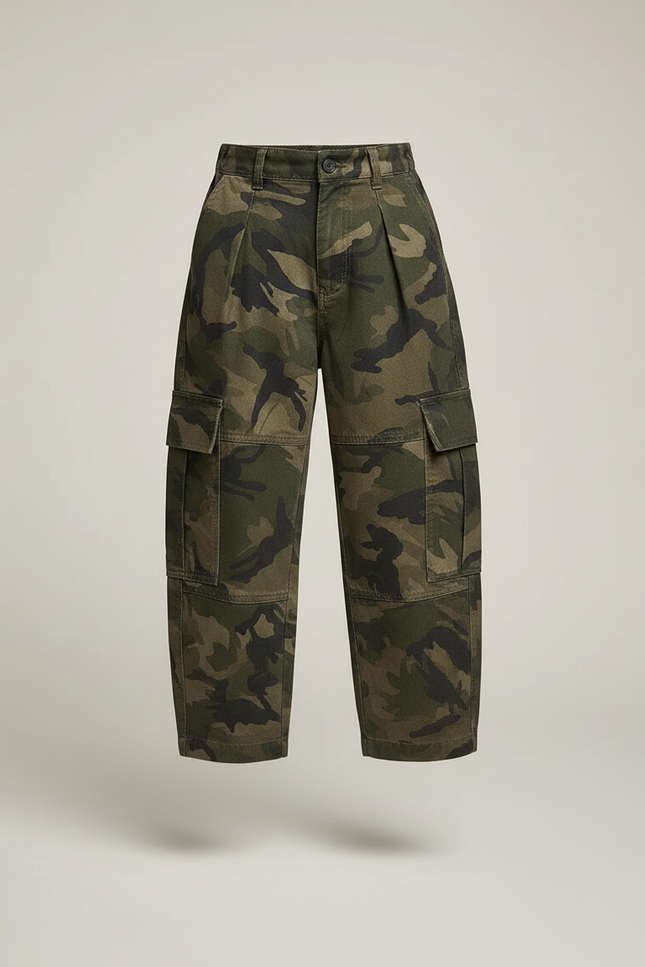 Pantalon Baggy Camouflage Ample Cargo Garçon Tendance - Vert Toile - vue 3