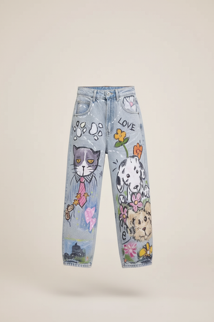Pantalon Baggy Jean Imprimé Animaux Ample Décontracté Enfant - vue 3
