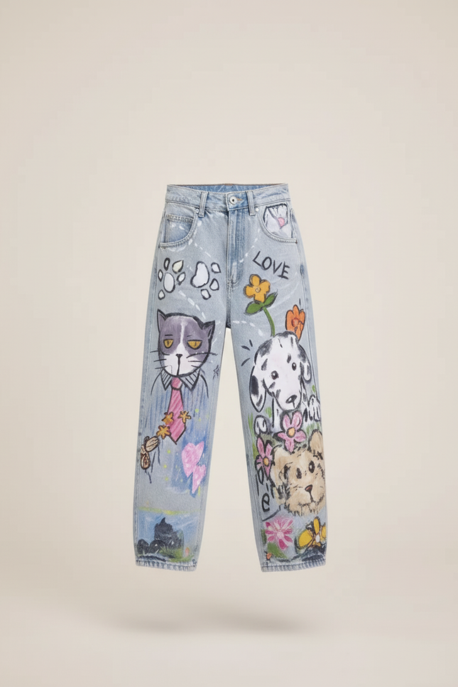 Pantalon Baggy Jean Imprimé Animaux Ample Décontracté Enfant - vue 3
