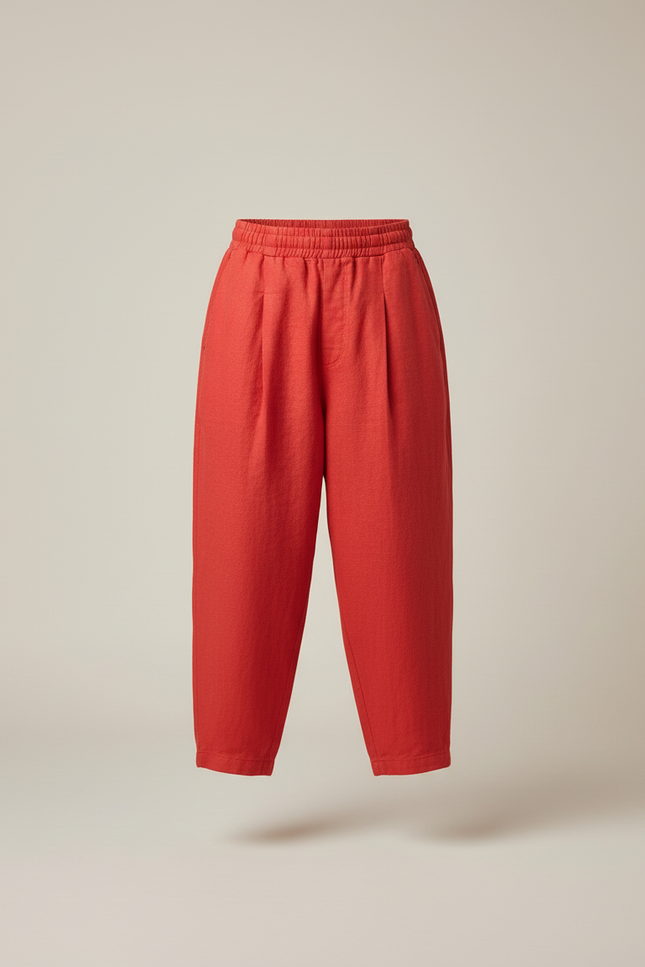 Pantalon Baggy Rouge Lin Ample Plissé Enfant - vue 3