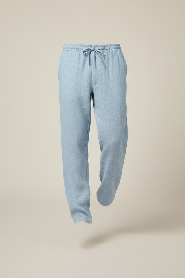 Pantalon Baggy Bleu Clair Lin Ample Cordon Homme - vue 3