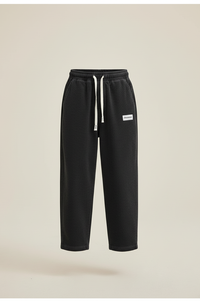Pantalon Baggy Velours Côtelé Noir Ample Décontracté Cordon Enfant - Cordé - vue 3
