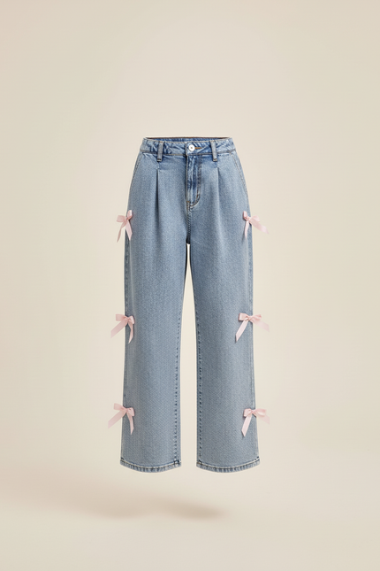 Pantalon Baggy Jean Bleu Clair Ample Nœuds Fille - vue 3