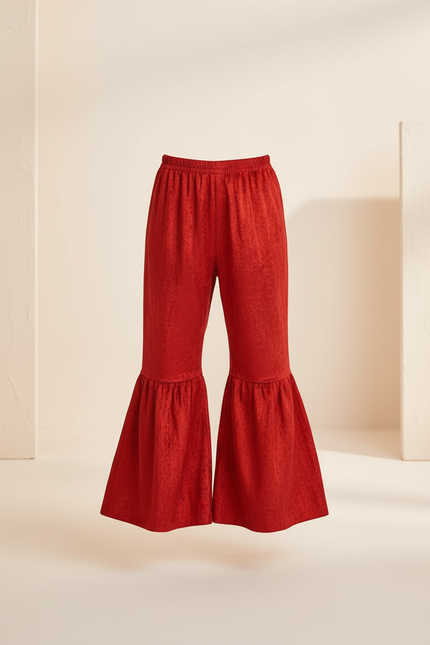 Pantalon Baggy Rouge Velours Évasé Enfant Flared - vue 3