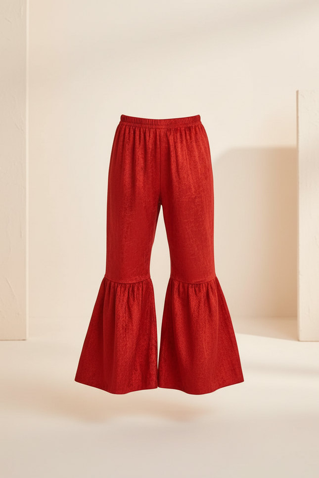 Pantalon Baggy Rouge Velours Évasé Enfant Flared - vue 3