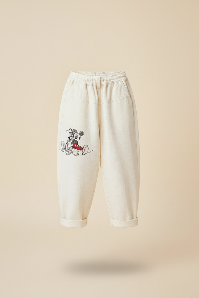 Pantalon Baggy Crème Coton Mickey Décontracté Enfant - Beige - vue 3