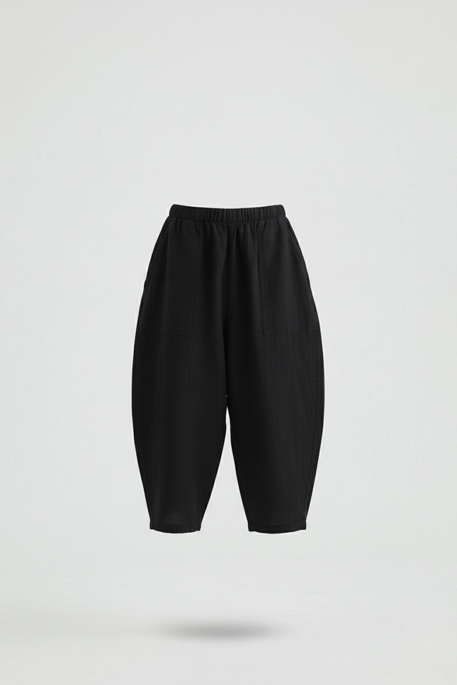 Pantalon Baggy Noir Lin Ample Enfant Décontracté - vue 3