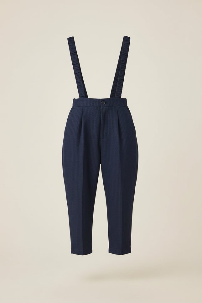 Pantalon Baggy Marine Bretelles Rayures Décontracté Garçon - Gabardine - vue 3