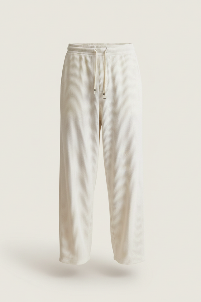 Pantalon Baggy Côtelé Ample Blanc Décontracté Homme - Cordé - vue 3