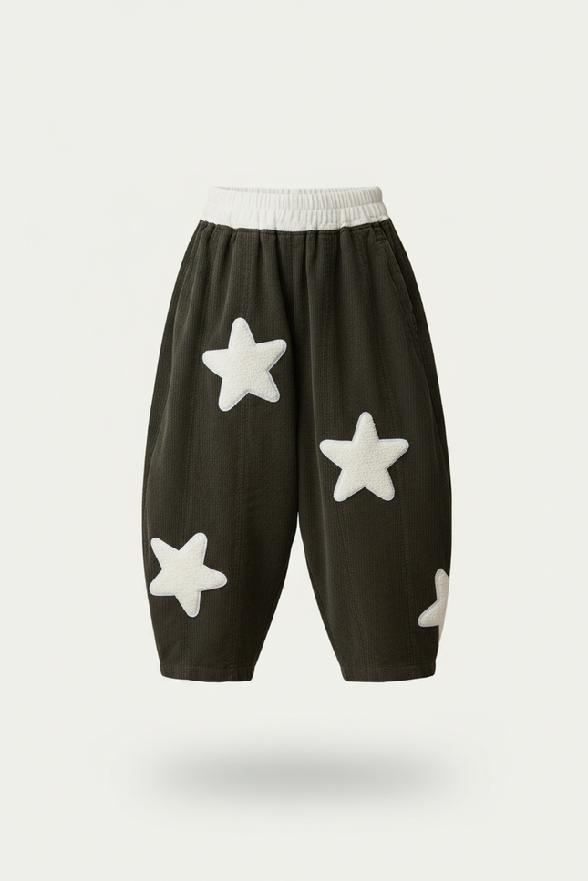 Pantalon Baggy Vert Côtelé Étoiles Ample Enfant - Kaki Cordé - vue 3