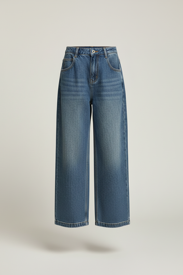 Pantalon Baggy Bleu Jean Ample Décontracté Fille - vue 3